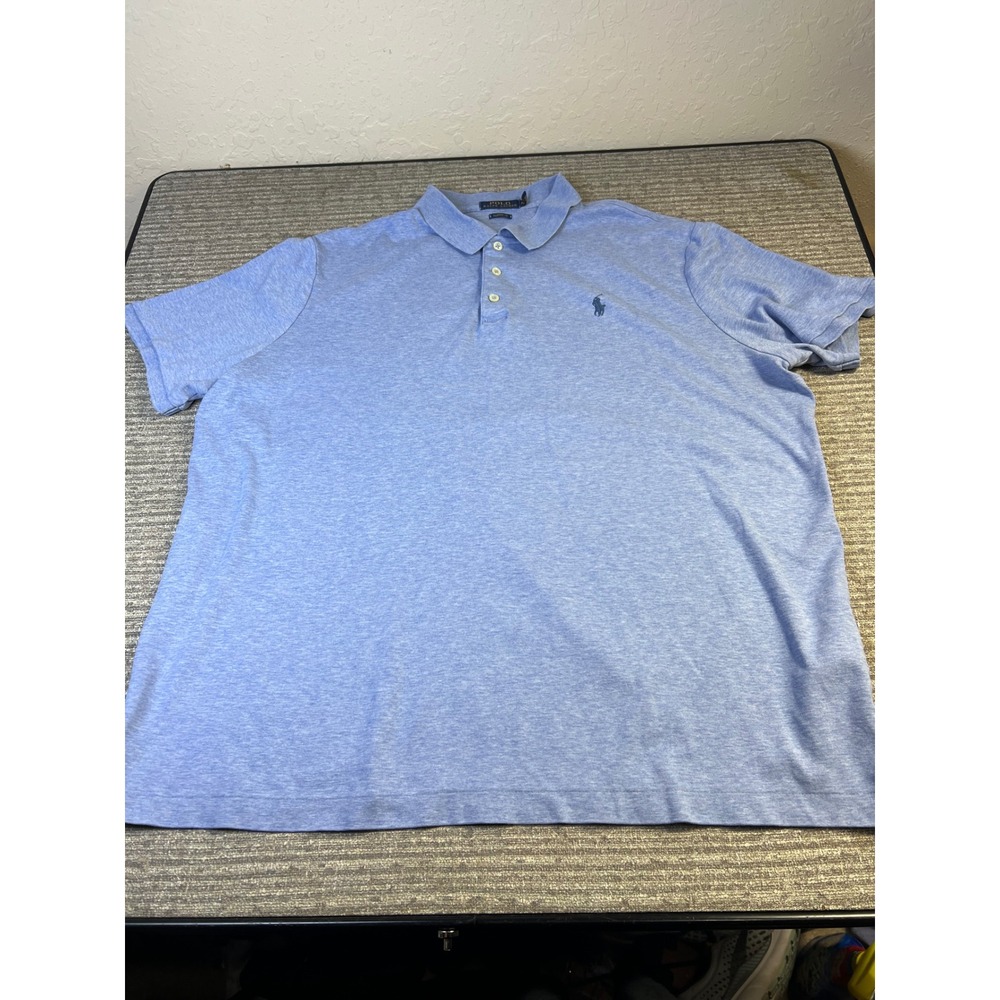 Polo Ralph Lauren Shirt Mens Classic Fit Heathered Blue Cotton Polo XL Pony - Picture 3 of 8
